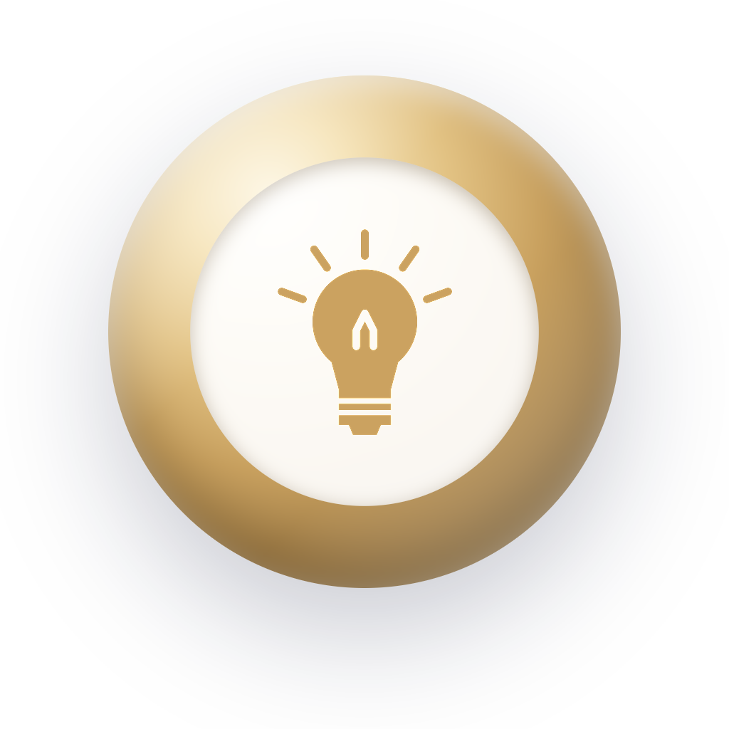 The Royal gold sphere with the bright-idea light bulb at its center